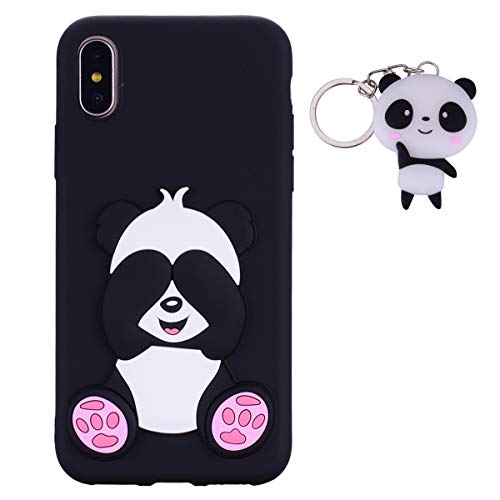 HopMore Silikon 3D Panda für iPhone X/iPhone XS Hülle Kawaii Muster Ultra Dünn Schutzhülle Handyhülle Stoßfest Silikonhülle Slim Bumper Design Case Cover mit Schlüsselbund - Schwarz von HopMore