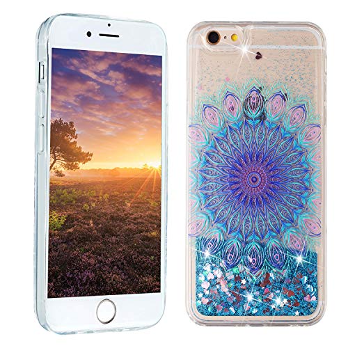 HopMore Silikon Glitzer Hülle für iPhone 6S / 6 (4.7 inch) Flüssig Transparent 3D Muster Schutzhülle Durchsichtig Handyhülle Silikonhülle Stoßfest Gummi Glitter Cover - Blaue Blume von HopMore