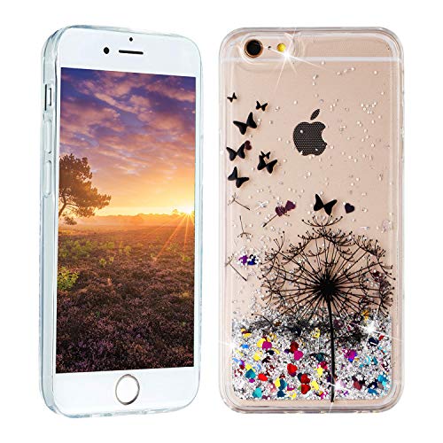 HopMore Silikon Glitzer Hülle für iPhone 6S / 6 (4.7 inch) Flüssig Transparent 3D Muster Schutzhülle Durchsichtig Handyhülle Silikonhülle Stoßfest Gummi Glitter Cover - Löwenzahn von HopMore