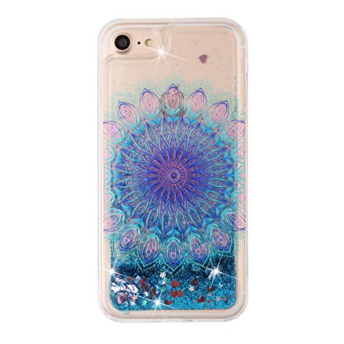 HopMore Silikon Glitzer Hülle für iPhone SE 2020 / iPhone 7 / iPhone 8 Flüssig Transparent 3D Muster Schutzhülle Durchsichtig Handyhülle Silikonhülle Stoßfest Gummi Glitter Cover - Blaue Blume von HopMore