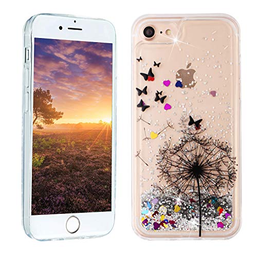 HopMore Silikon Glitzer Hülle für iPhone SE 2020 / iPhone 7 / iPhone 8 Flüssig Transparent 3D Muster Schutzhülle Durchsichtig Handyhülle Silikonhülle Stoßfest Gummi Glitter Cover - Löwenzahn von HopMore