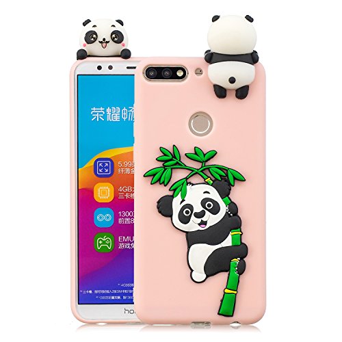 HopMore Silikon Schutzhülle für Huawei Y7 2018 / Honor 7C Hülle 3D Hüllen Kawaii Tier Muster Bumper Design Ultra Dünn Slim Handyhülle One Piece Case Cover für Huawei Honor 7C / Y7 2018 - Panda Rosa von HopMore
