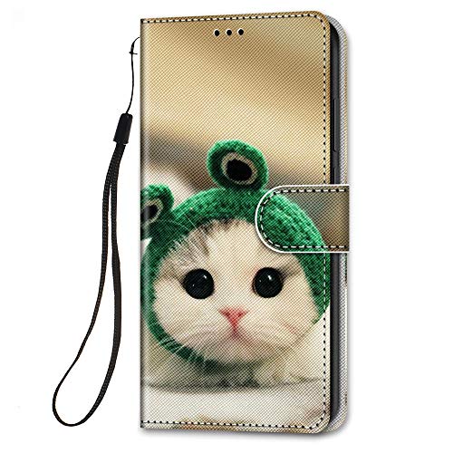 HopMore für iPhone 12 Mini Lederhülle, Handyhülle iPhone 12 Mini Klapphüllen mit Tasche Klappbar Flip Hülle Motiv Schutzhülle PU Ledertasche Stoßfest Silikon Cover [Standfunktion] - Katze von HopMore