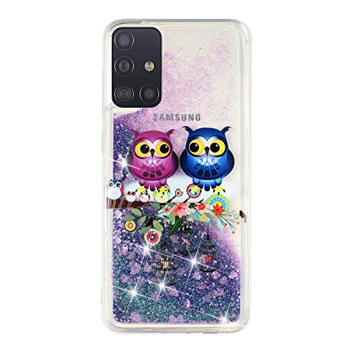 HopMore kompatibel mit Samsung Galaxy A71 Hülle Glitzer Transparent Silikon Handyhülle 3D Case Muster Schutzhülle Samsung A71 Cover Handy Hüllen Glitter Durchsichtig Gel Stoßfest Silikonhülle - Eule von HopMore