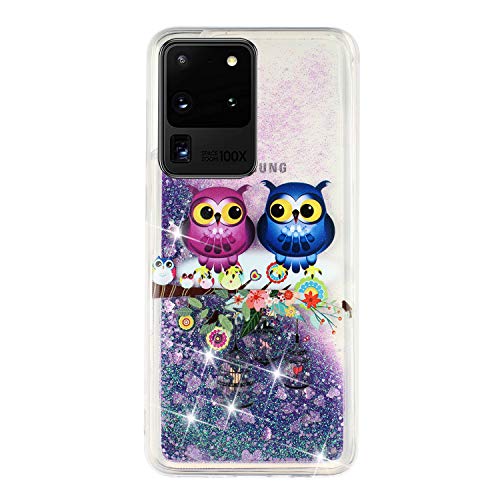 HopMore kompatibel mit Samsung Galaxy S20 Ultra / S20 Ultra 5G Hülle Glitzer Transparent Silikon Handyhülle 3D Case Muster Schutzhülle Cover Handy Hüllen Durchsichtig Gel Stoßfest Silikonhülle - Eule von HopMore