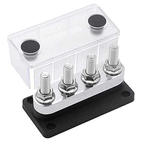Hopbucan 600 A Sammelschiene, 4-polig (3/8 Zoll), M10 Hochstrom-Kupfer-Sammelschienenklemme, Marine DC 12 V, 24 V, 48 V, mit Abdeckung (schwarz) von Hopbucan