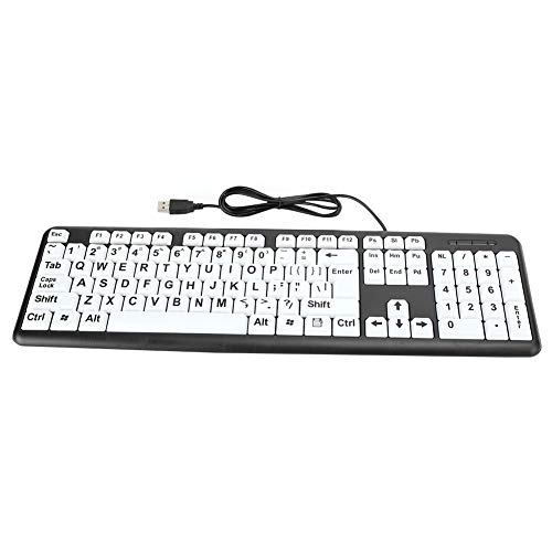 Hopcd Großdruck-Computertastatur, 104 Tasten USB-Kabel (1,35 m) Externe PC-Laptop-Tastatur, ältere sehbehinderte Tastatur für alte Menschen(Weiß) von Hopcd