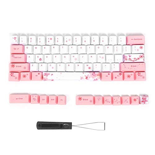 Hopcd KeyCaps Mechanische Tastatur, Kirschblüte, 73 Stück, PBT KeyCaps, 60% KeyCaps PBT Sublimation Sublimation KeyCap Set mit Abzieher für alle mechanischen Tastaturen von Hopcd