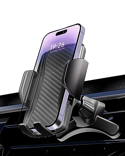Hoppac Handyhalterung Auto, Upgrade Stahlhaken und 360° Drehung und EIN-Knopf-Entriegelung, Kfz Handyhalter Lüftung für iPhone Max Android Smartphone 4-7" von Hoppac