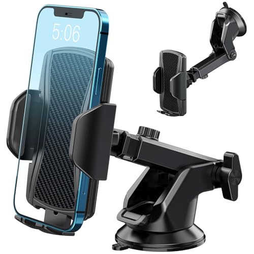 Hoppac Handyhalterung Auto, Ultrastarker Saugnapf Handyhalter Auto Armaturenbrett Windschutzscheibe, 360° Drehung EIN-Knopf-Entriegelung Kfz Handyhalterung für iPhone Max Android Smartphone 4-7" von Hoppac