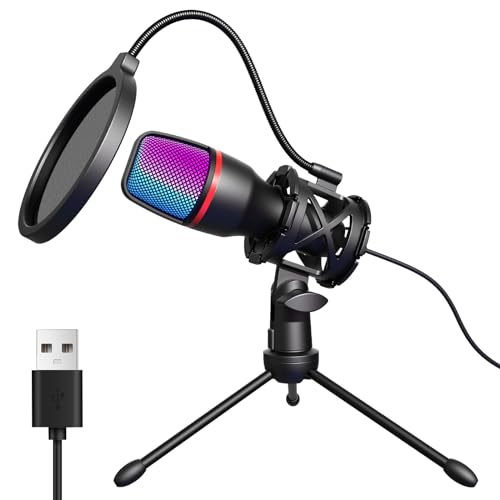 Hoppac USB Mikrofon PC Gaming Mikrofon mit Ständer & Popfilter, Nierencharakteristik Kondensator Microphone für PC PS4 PS5, Tischmikrofon für Streaming, Podcasting, Studio von Hoppac