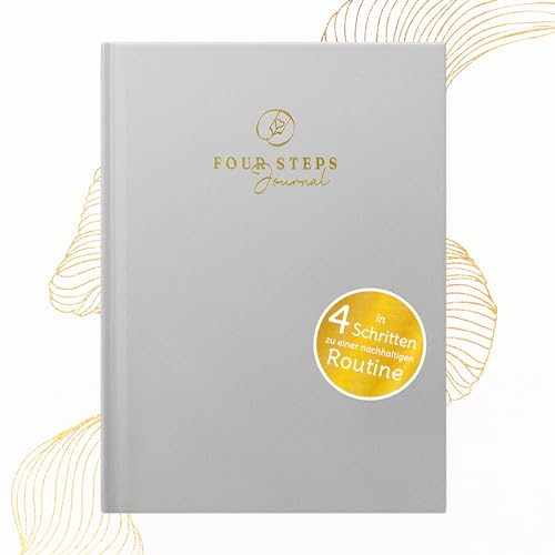 Hoppla! Verlag FOUR STEPS Journal – Tagebuch für eine nachhaltig positive Routine, in vier einfachen Schritten zu mehr Achtsamkeit, Reflexion und Motivation (Grau) von Hoppla! Verlag
