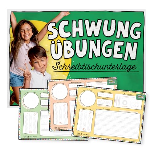 Schwungübungen Schreibtischunterlage – Lernhilfe, Stifthaltung, Übungen, Freude, Tischunterlage aus Papier zum Abreißen, DIN A3 (Grün) von Hoppla! Verlag
