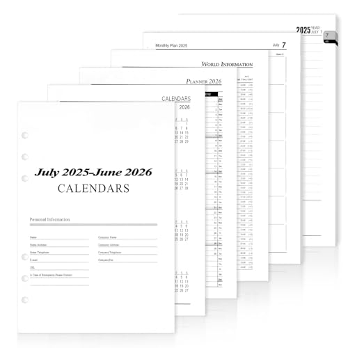 A5 Kalendereinlagen 2025-2026 Jahresmitte, Daily Planner Refills, 6 Löcher 352 Seiten Monatsplaner Wochenplaner Einlage mit Extra Notizen Kontakt for Ringbuch A5 Nachfüllbar(July.2025 - June.2026) von Hopton