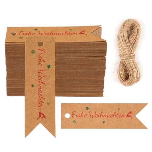Geschenkanhänger Weihnachten, 100 Stück Weihnachtsanhänger Klein, Anhänger Weihnachten Mit Schnur, Etiketten für Flaschen, Kraftpapier Geschenk Anhänger für DIY Weihnachten Deko Verpackung - Braun Geschenkanhänger Weihnachten, 100 Stück Weihnachtsanhänger Klein, Anhänger Weihnachten Mit Schnur, Etiketten für Flaschen, Kraftpapier Geschenk Anhänger für DIY Weihnachten Deko Verpackung - Braun von Hopton