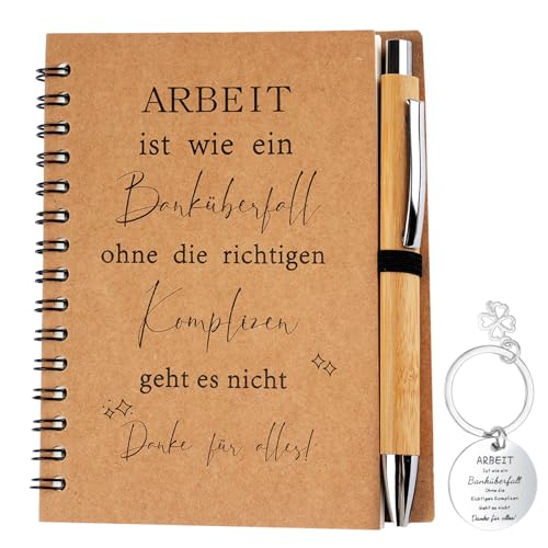 Hopton Dankeschön Geschenke, A6 Spirale Notizbuch mit Kugelschreiber und Schlüsselanhänger, Kleine Notizblock, Abschiedsgeschenk für Kollegen Erzieher Mitarbeiter Lehrer von Hopton