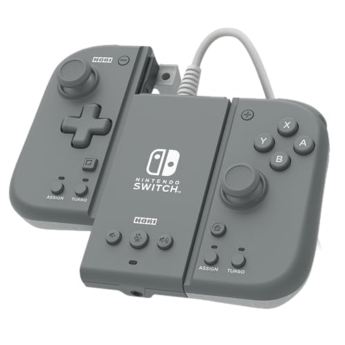 HORI Split Pad Compact Adapter Set (Schiefergrau) für Nintendo Switch/OLED - Ergonomischer Controller für den tragbaren Handheld-Modus in Grau mit kabelgebundenem Adapter - Offiziell Lizenziert von Hori
