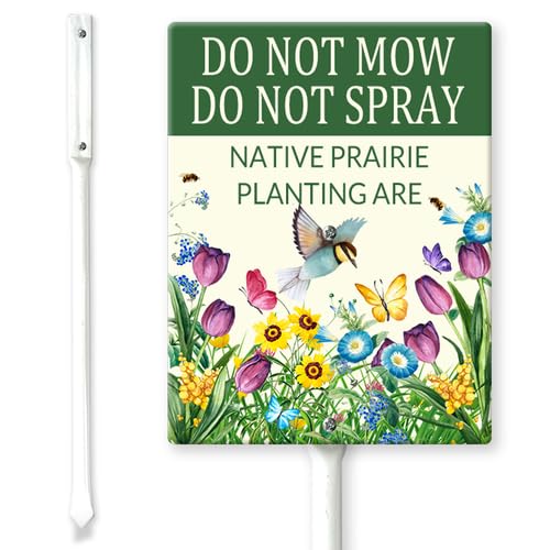 Horienteeon "Do Not Mow Do Not Spray Native Prairie Planting Area" Hofschild mit Heringen, 11,5 x 15 cm, stabiles Aluminiumschild, rostfrei, kein Mähen darf Schild, Bestäuber von Horienteeon