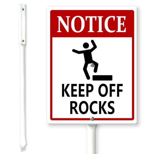 Horienteeon Hinweisschild mit Pfählen "Keep Off Rocks", 17,5 x 22 cm, stabiles Aluminium-Schild, rostfrei, Falling Rocks, Schild mit Aufschrift "Do Not Mow Rocks", Warnhinweis Horienteeon Hinweisschild mit Pfählen "Keep Off Rocks", 17,5 x 22 cm, stabiles Aluminium-Schild, rostfrei, Falling Rocks, Schild mit Aufschrift "Do Not Mow Rocks", Warnhinweis von Horienteeon