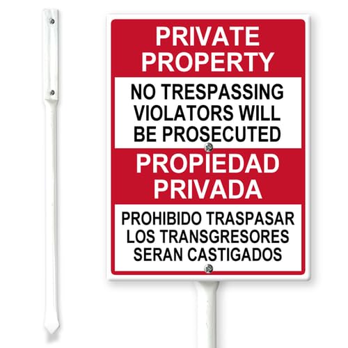 Horienteeon Private Property No Trespassing, Violators Will Be Prosecuted Zweisprachiges Hofschild mit Heringen, 11,5 x 15 cm, stabile Aluminium-Schilder, kein Trespassing in Englisch und Spanisch von Horienteeon