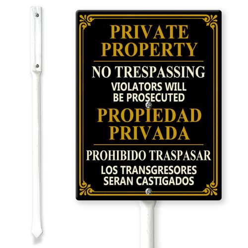 Horienteeon Private Property No Trespassing Violators Will Be Prosecuted, zweisprachiges Hofschild mit Heringen, 20 x 30 cm, stabiles Aluminium-Schild, englisch und spanisch von Horienteeon