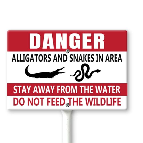 Horienteeon Schild mit Pfählen "Danger Alligators and Snakes in Area", 30 x 20 cm, stabiles Aluminiumschild, rostfrei, wetterfest, für Garten, Rasen, Straße, Outdoor von Horienteeon