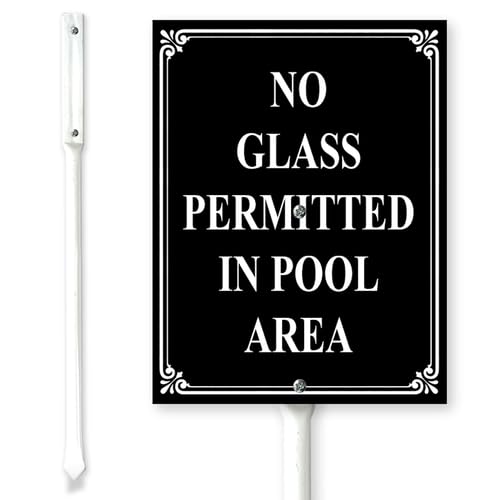Horienteeon Schild mit Pfählen "No Glass Permitted In Pool Area", 17,5 x 22 cm, stabiles Aluminium-Schild, Pool-Regeln, Sicherheitsschild, Zubehör, Schwimmbad-Dekoration, Business-Warnschilder von Horienteeon