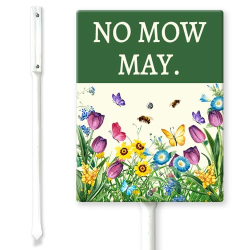 Horienteeon Schild mit Pfählen "No Mow May", 11,5 x 15 cm, stabiles Aluminium-Schild, rostfrei, kein Mähen, Gartenschilder für Rasen, Garten, Dekoration, einfach zu installieren von Horienteeon