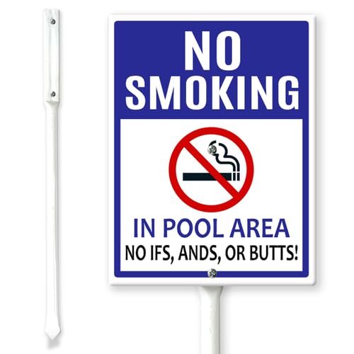 Horienteeon Schild mit Pfählen "No Smoking in Pool Ares - No IFS, Ands Or Butts!", 11,5 x 15 cm, stabiles Aluminium-Schild, rostfrei, Poolzubehör, Dekoration, Warnschild für Schwimmbad, Geschäft von Horienteeon