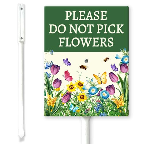 Horienteeon Schild mit Pfählen "Please Do Not Pick Flowers", 11,5 x 15 cm, stabiles Aluminiumschild, rostfrei, kein Mähen, Bestäuber, Wildblumen, Schmetterling, Lebensraumschilder für Garten von Horienteeon