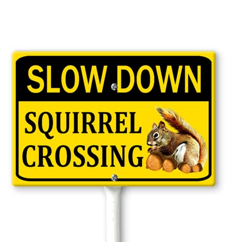 Horienteeon Schild mit Pfählen "Slow Down Squirrel Crossing" mit Heringen, 30 x 20 cm, stabiles Aluminiumschild, rostfrei, langsam, Kreuzungsschild für Zuhause, Bauernhof, Dekoration von Horienteeon
