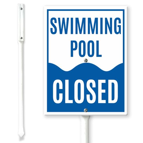 Horienteeon Schild mit Pfählen "Swimming Pool Closed Hof", 11,5 x 15 cm, stabiles Aluminiumschild, rostfrei, Poolregeln, Sicherheitsschild, Zubehör, Schwimmbad-Dekoration, Business-Warnschilder von Horienteeon