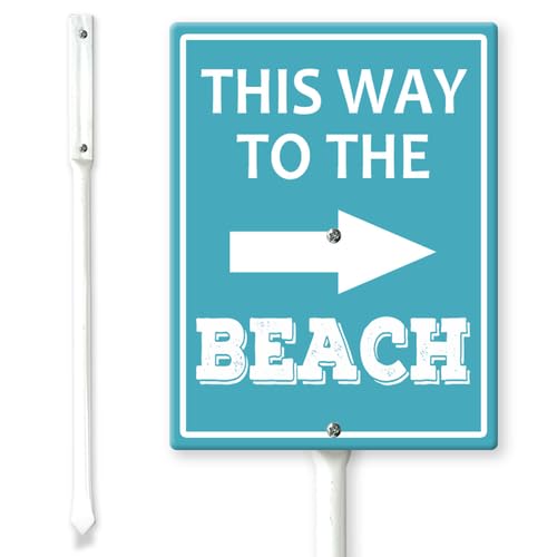 Horienteeon This Way To The Beach (Pfeil nach rechts), Hofschild mit Heringen, 20 x 30 cm, stabiles Aluminiumschild, rostfrei, Vintage-Strand-Blechschild, Deko-Ständer für draußen, Seabeach This Way von Horienteeon
