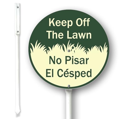 Horienteeon Zweisprachiges Schild "Keep Off The Lawn, No Pisar El Cesped" mit Heringen, 23 x 23 cm, stabiles Aluminium-Schild, rostfrei, zweisprachiges "Keep Off Garss"-Schild in Englisch und Spanisch von Horienteeon