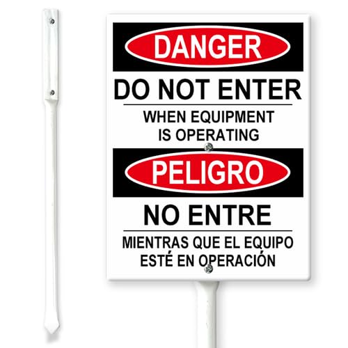Horienteeon Zweisprachiges Schild mit Pfählen "Danger - Do Not Enter When Equipment is Opery", 20 x 30 cm, stabiles Aluminiumschild, zweisprachiges Privatgrundstück in Englisch und Spanisch Horienteeon Zweisprachiges Schild mit Pfählen "Danger - Do Not Enter When Equipment is Opery", 20 x 30 cm, stabiles Aluminiumschild, zweisprachiges Privatgrundstück in Englisch und Spanisch von Horienteeon