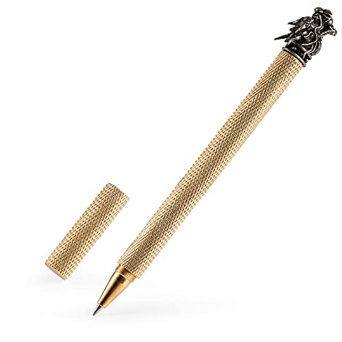 HorixGear EDC Stift, Massiver Messing Stiftkörper, Minimalistischer Luxusstift, Professionelles EDC Metallschreibgerät, Feine Tintenrollerspitze (Schwarz) (Gold) von HorixGear
