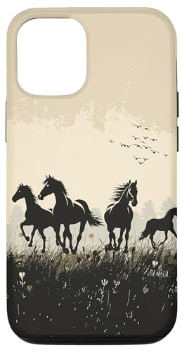 Hülle für iPhone 12/12 Pro Pferde Schwarz und Weiß Minimalistisch von Horse Lover