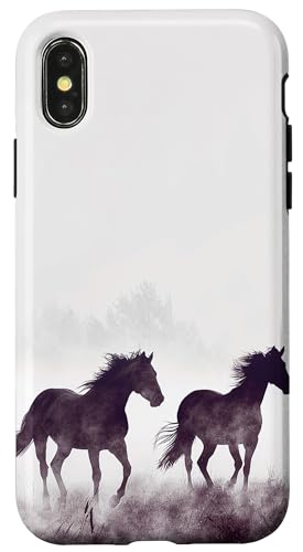 Hülle für iPhone X/XS Pferde Schwarz und Weiß Minimalistisch von Horse Lover