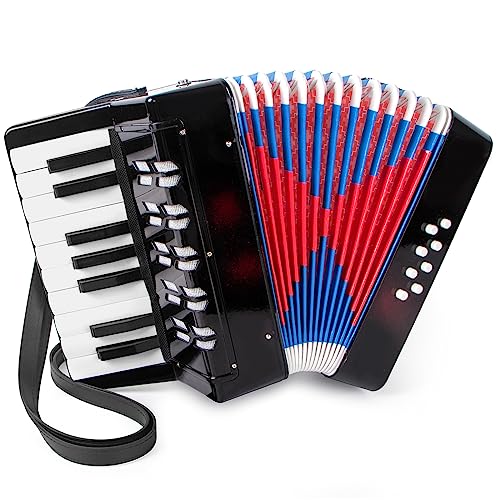 Akkordeon, 17 Tasten Klavier Akkordeon für Kinder 8 Bass mit Riemen für Anfänger Student Educational Musical Instrument (Schwarz) von Horse