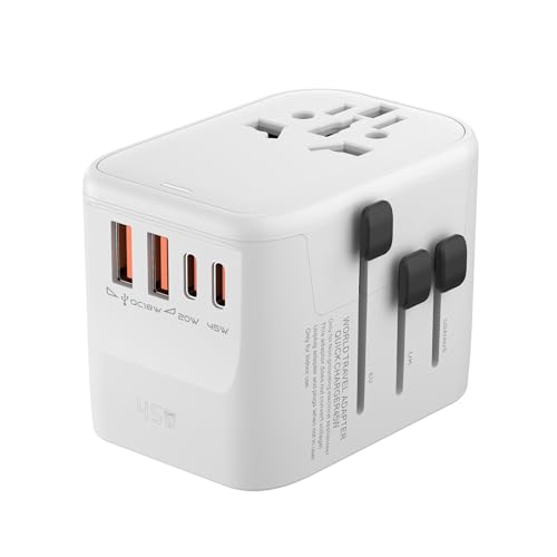 Hortiterra Reiseadapter Weltweit PD Fast Charge, 45W Schnelles Aufladen Reisestecker Travel Adapter mit 2 USB und 2 USB C, Universal für EU USA UK Thailand China Australien Hortiterra Reiseadapter Weltweit PD Fast Charge, 45W Schnelles Aufladen Reisestecker Travel Adapter mit 2 USB und 2 USB C, Universal für EU USA UK Thailand China Australien von Hortiterra
