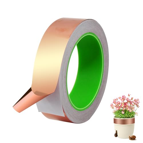 Horuili® Kupferband Gegen Schnecken, 30mm x 20m Kupferfolie Klebeband, Beidseitig Leitende Kupferfolienband, Doppelt leitfähiges Kupferfolienpapier, Selbstklebendes schneckensicheres Kupferfolienband von Horuili