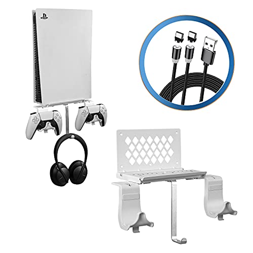 Hosanwell PS5 Wandhalterung - Halterung Wand für PS5 Konsole mit Controller Halter und Kopfhörerhalter - Massives Metall PS5 Zubehör - Platzsparend Weiß von Hosanwell