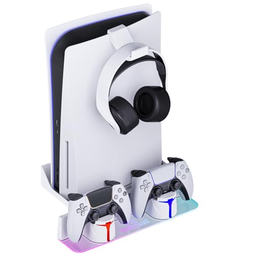 Hosanwell PS5 Wandhalterung Kit mit Ladestation, Kompatibel mit PS5/PS5 Slim Disc & Digital Version, Dual Use Ladestation mit Multi-Mode RGB Licht, PS5 Wandhalterung Konsole Weiß Hosanwell PS5 Wandhalterung Kit mit Ladestation, Kompatibel mit PS5/PS5 Slim Disc & Digital Version, Dual Use Ladestation mit Multi-Mode RGB Licht, PS5 Wandhalterung Konsole Weiß von Hosanwell