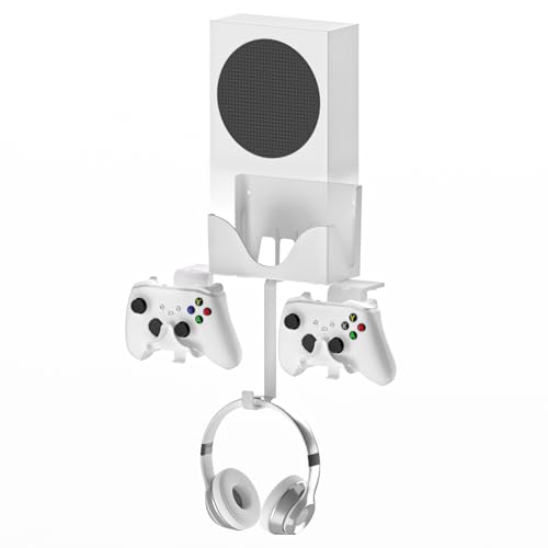 Hosanwell Wandhalterung für Xbox Series S, Halterungs Wand für Xbox Series S Konsole und Controller und Kopfhörer, Halterungs mit Rutschfester Matte, Ladekerbe für USB Kabel Erhältlich weiß von Hosanwell