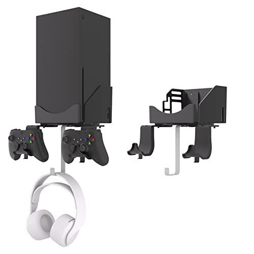 Hosanwell Wandhalterungs für Xbox Series X, Halterungs Wand für Xbox Series X Konsole und Controller und Kopfhörer, Halter mit Rutschfester Matte, Ladekerbe für USB Kabel Erhältlich von Hosanwell
