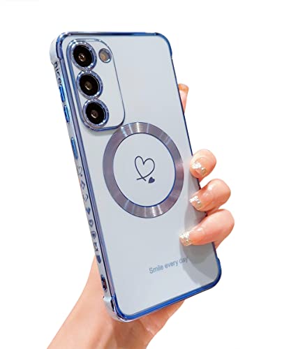Hosgor Kompatibel mit Magsafe Samsung Galaxy S23 Plus Hülle, luxuriöses Herz-Design mit Kameralinsenschutz für S23+ Cover Soft TPU Stoßfeste Kante Handyhülle für Samsung S23 Plus / S23+ 5G (Blau) von Hosgor
