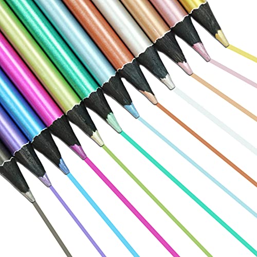 12 Stück Metallic Buntstifte Set, Metallic Buntstifte, Holzfarbstifte, Wird für Ausmalen, Zeichnen, Skizzieren, Erstellen von Grußkarten verwendet(12 Farben) von Hoshisea