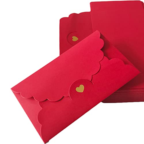 30 Stück Mini Briefumschläge, Bunt Geschenkkarten Umschläge, mit Herz Verschluss, Für Hochzeiten, Geburtstage, Partyumschläge, Postkarten, Geschenkkarten (Rot) von Hoshisea