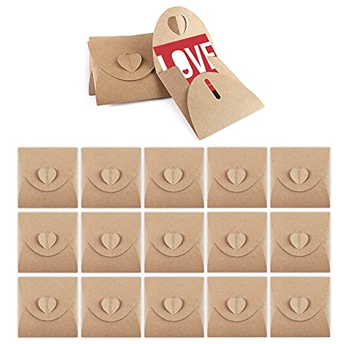 50 Stück Kraftpapier CD Hülle, Vintage Umschläge mit Blanko Kraftpapier, Kraftpapier Umschläge, Herz Briefumschläge, Mini Umschla, Verwendet für Postkarten, Geschenkkarten(Braun) von Hoshisea