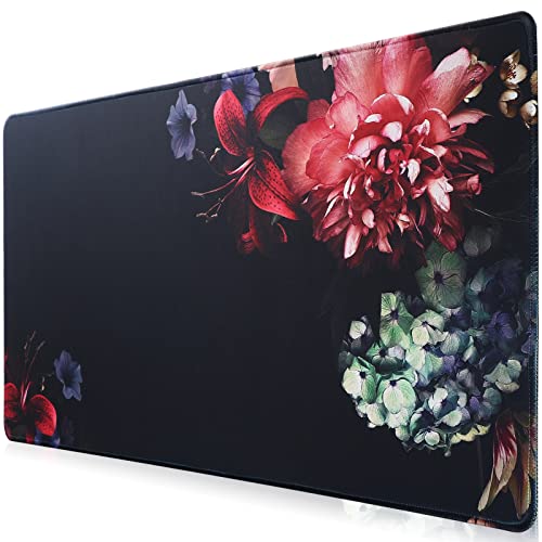 Hosimoln Gaming-Mauspad, Extended Mouse Pad Größe 90x40CM Dicke2MM,Premium-strukturiertes rutschfestes und wasserdichtes Computer-Mousepad mit genähten Kanten für Gaming/Office/Home 90x40 Blackflower von Hosimoln